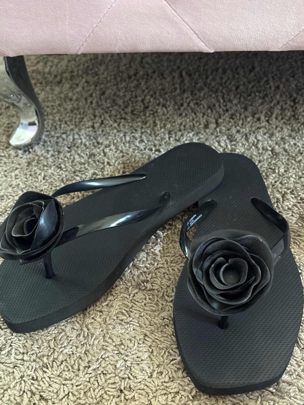 Black Floral Flip Flops for Women